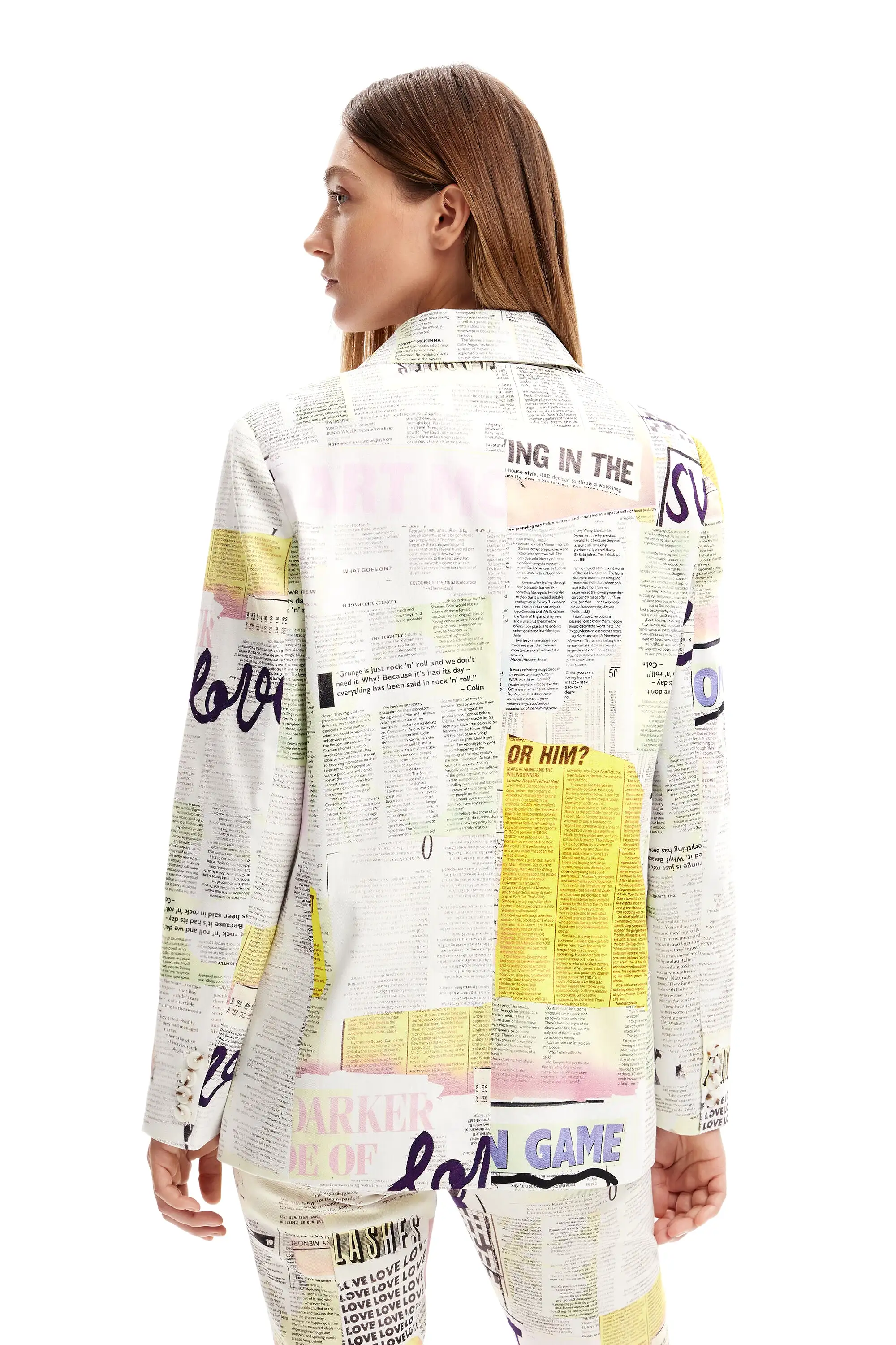 Desigual Newspaper Print Woven Blazer