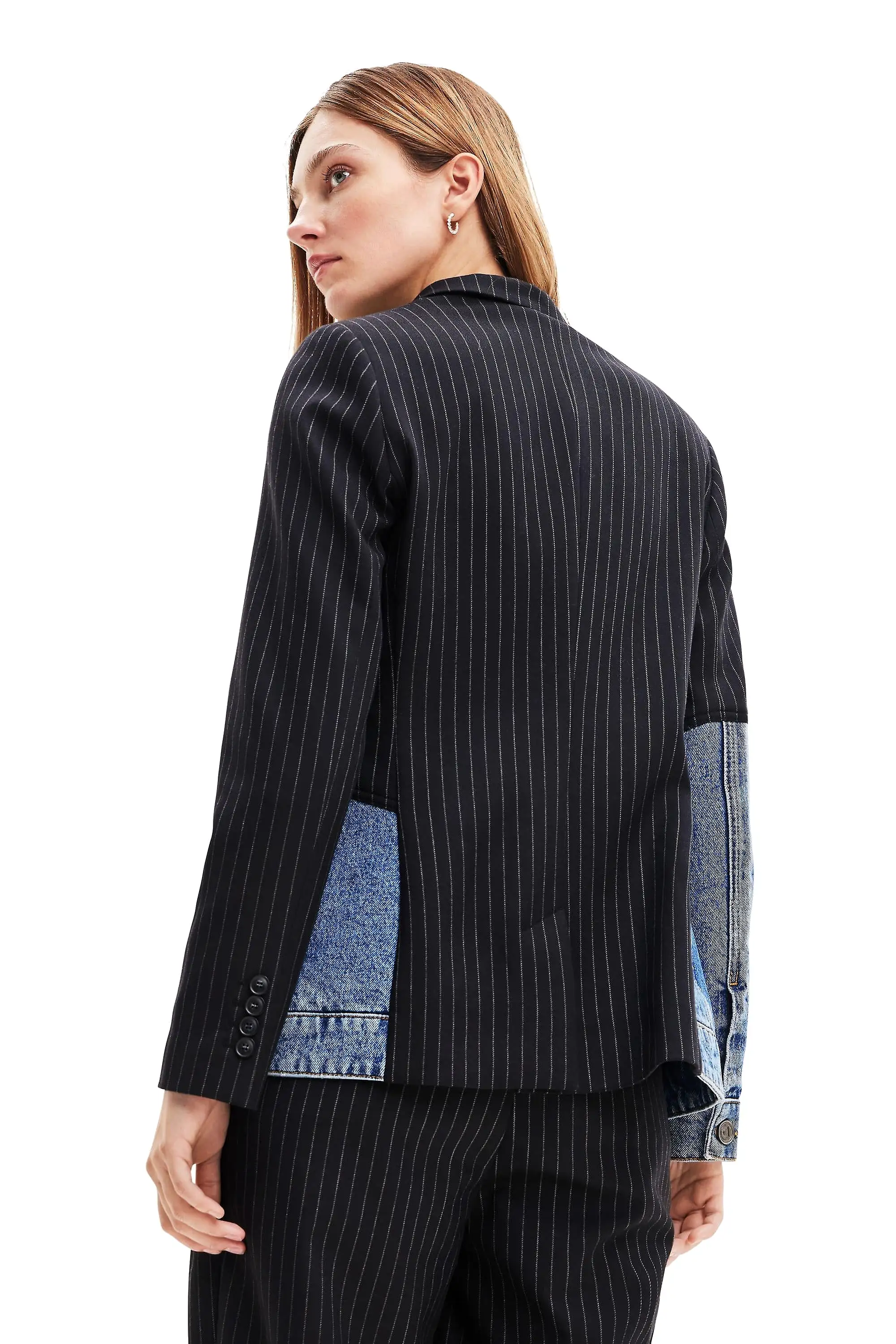 Desigual Pinstripe Denim Hybrid Blazer