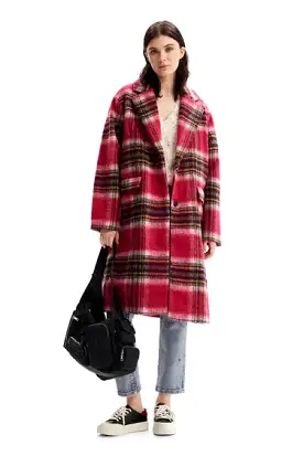 Desigual Plaid Woven Coat Pink Check