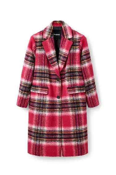 Desigual Plaid Woven Coat Pink Check