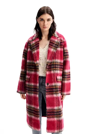 Desigual Plaid Woven Coat Pink Check