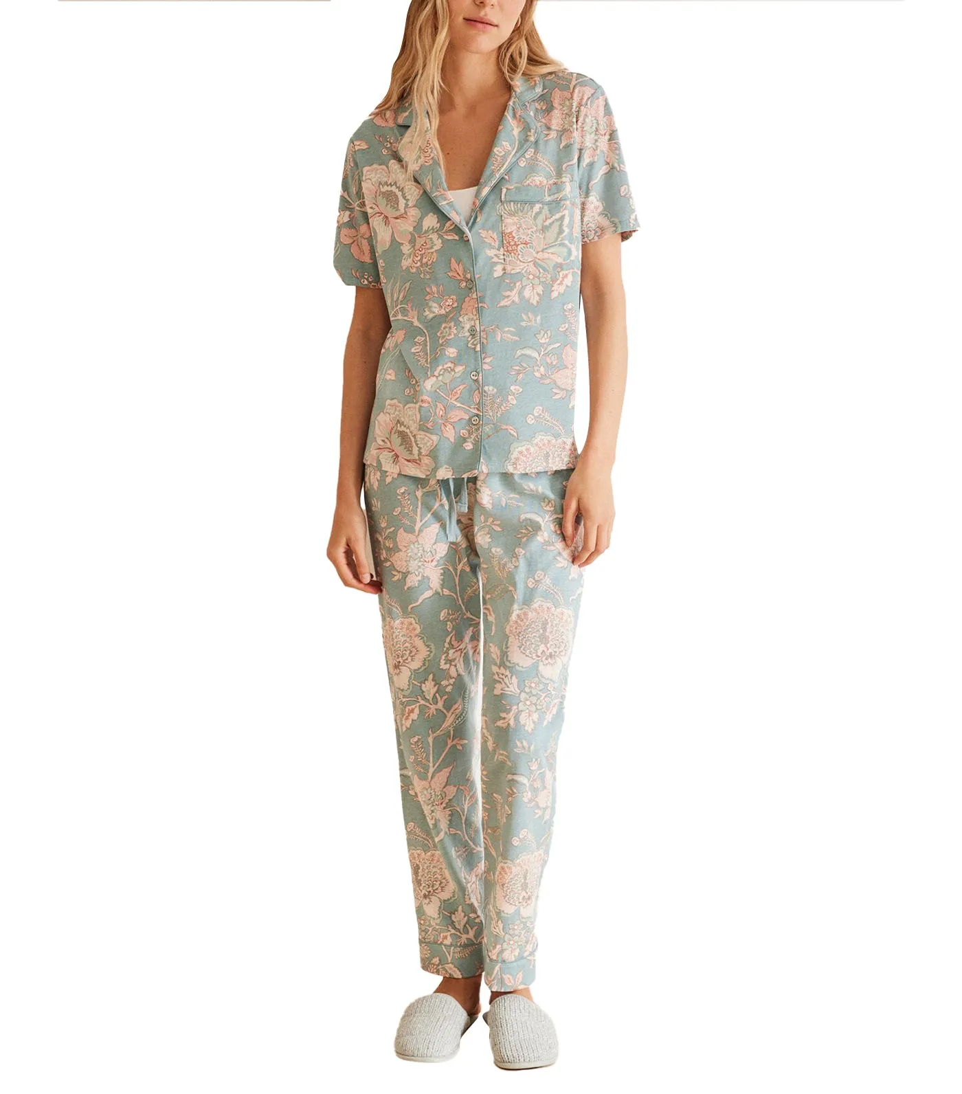 Floral Cotton Classic Pajamas Blue