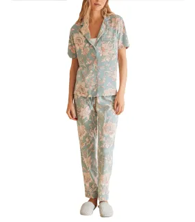 Floral Cotton Classic Pajamas Blue