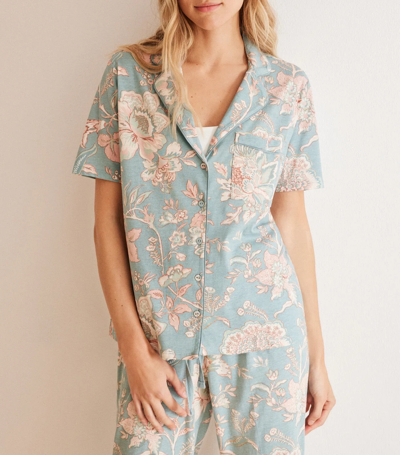 Floral Cotton Classic Pajamas Blue