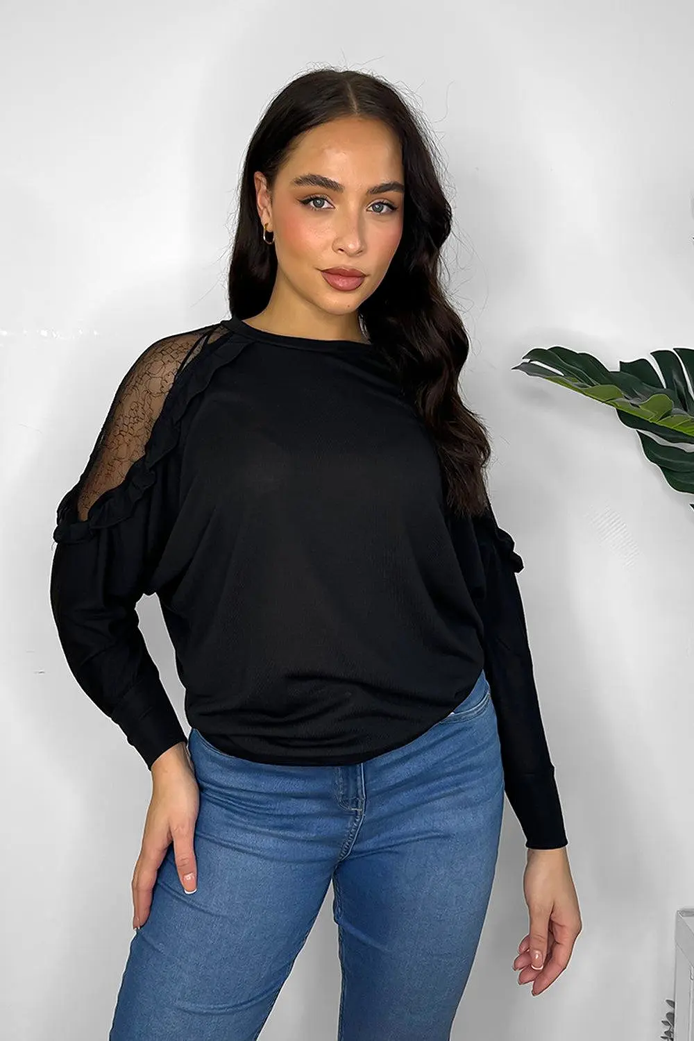 Frilled Lace Shoulders Jumper