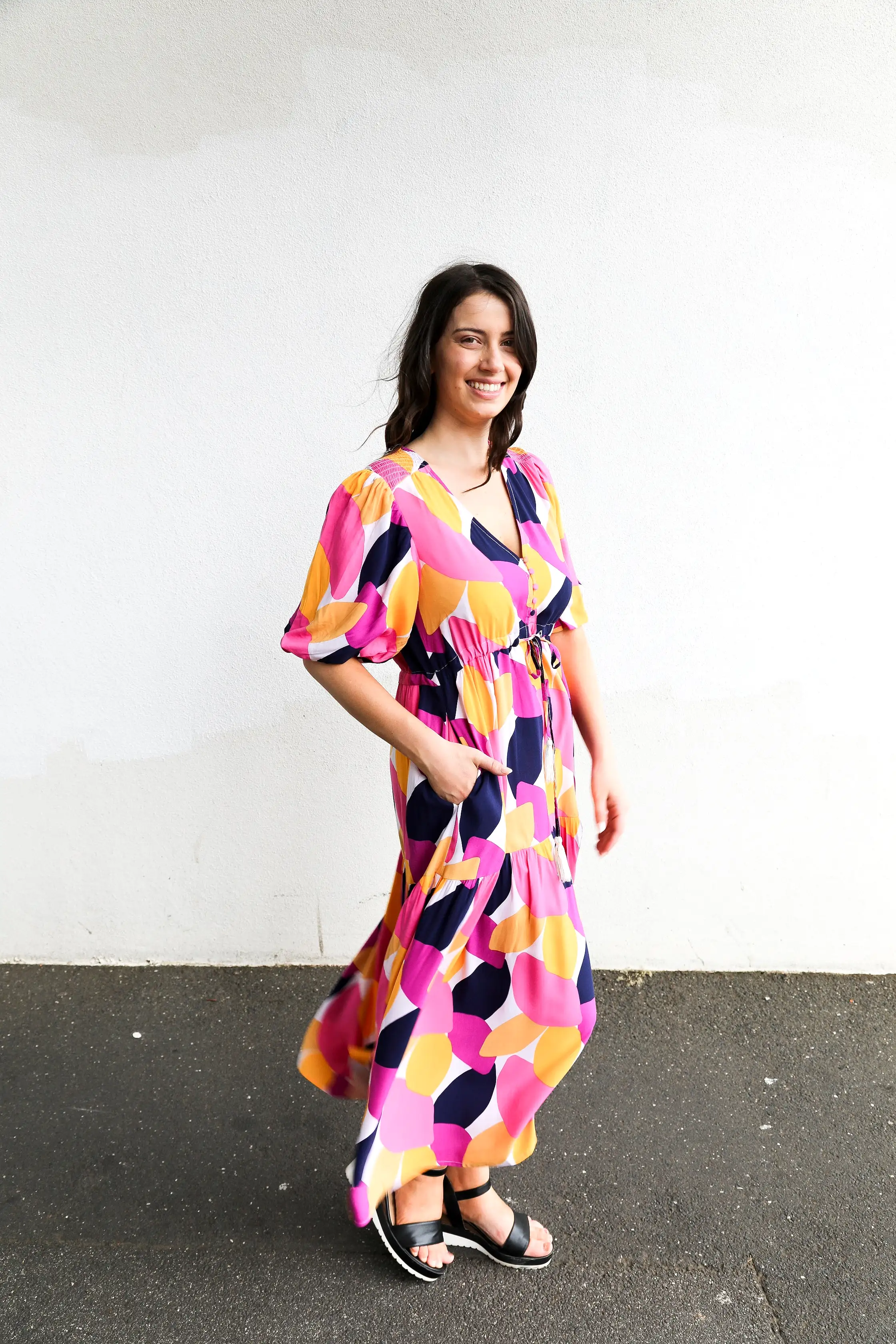 Georgia Dress (Pink & Yellow Multi)