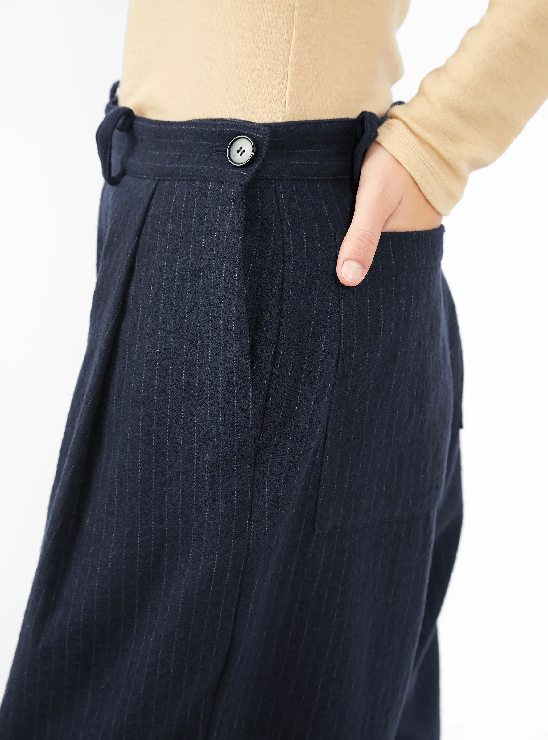 Georgia Wool Trousers Navy & Ecru Pinstripe