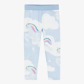 Girls Blue Cotton Flying Unicorns Leggings