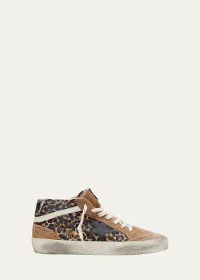 Golden Goose Mid Star Leopard-Print Suede Sneakers