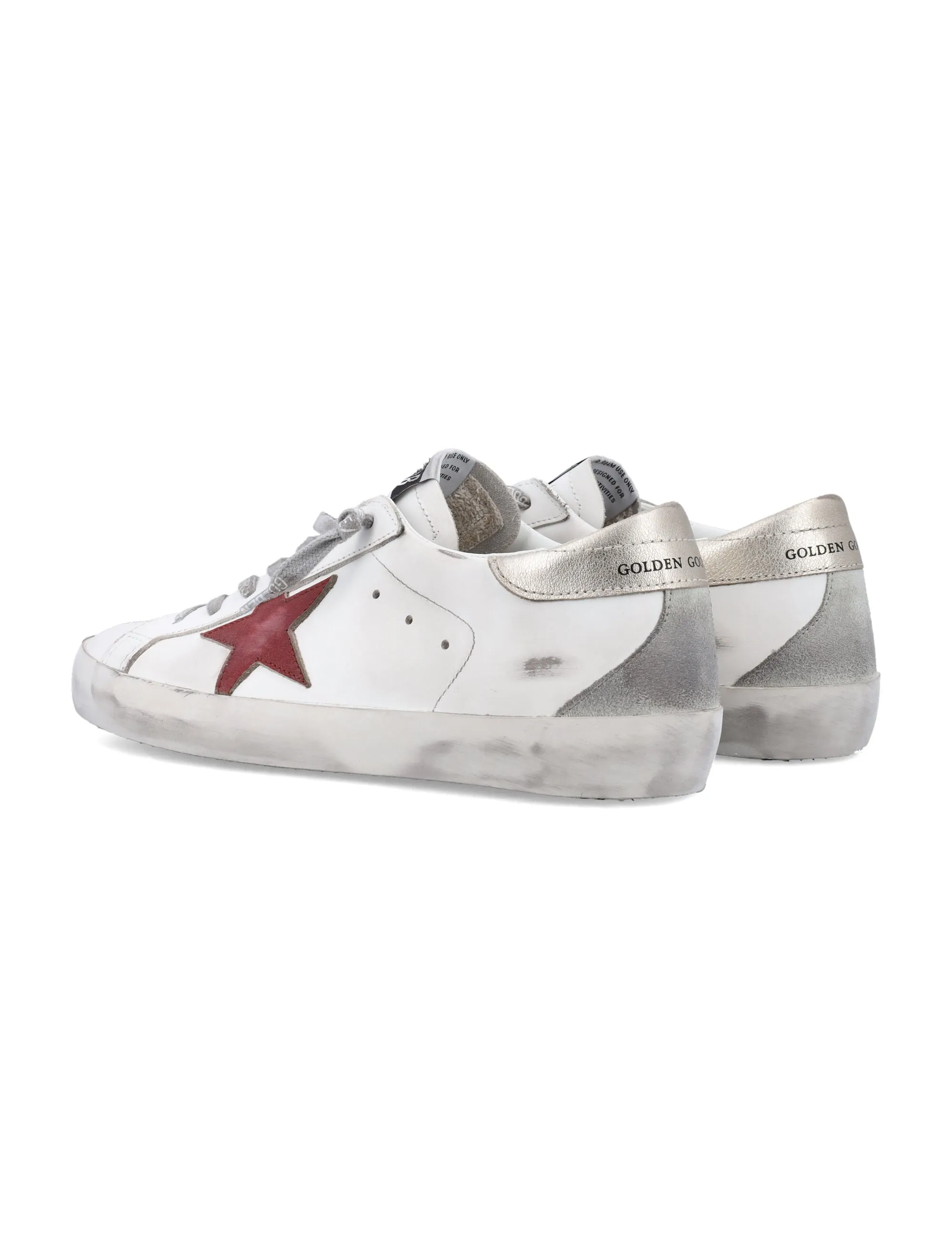 GOLDEN GOOSE Superstar Distressed Leather Sneakers with Red Star Patch