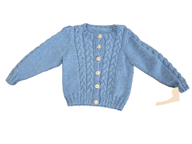 Handknit Plait Cardigan - Soft Blue