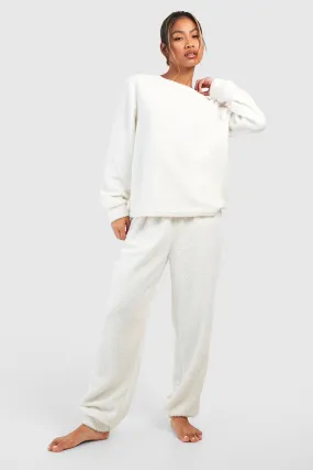 Hers Matching Teddy Long Sleeve Loungewear Jogger Set