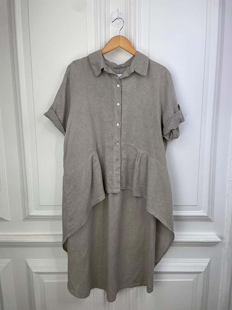 High Low Linen Mix Shirt - Oatmeal