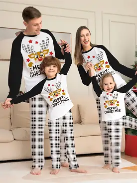 Holiday Christmas Family Matching Pajamas Set Mother Father Kids Elk Print Clothes