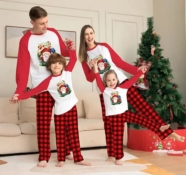 Holiday Christmas Family Matching Pajamas Set Mother Father Kids Elk Print Clothes