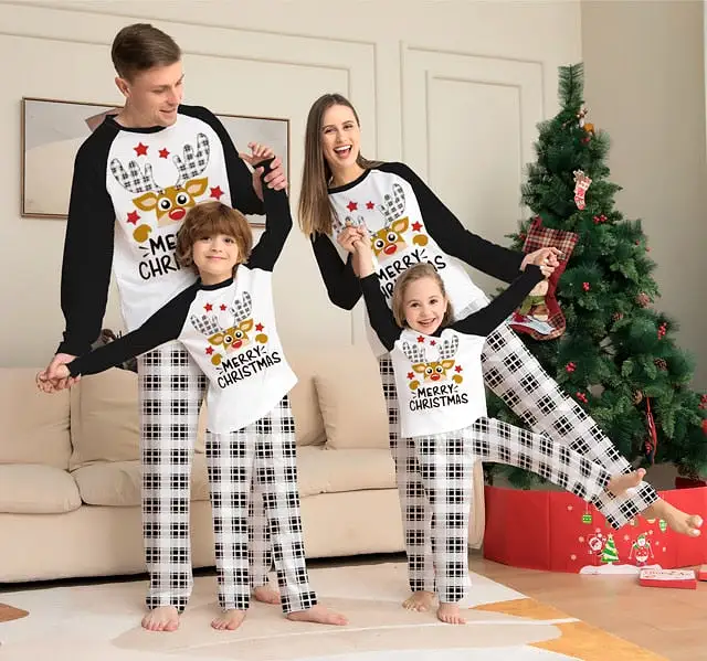 Holiday Christmas Family Matching Pajamas Set Mother Father Kids Elk Print Clothes