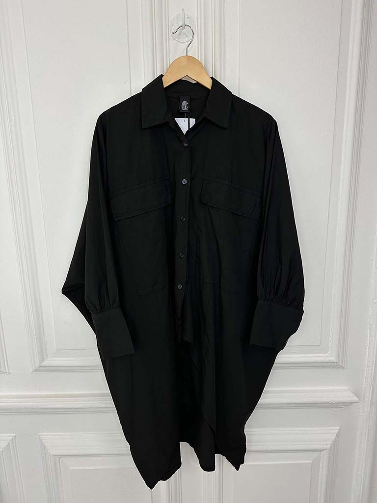 I.D Cotton Oversized Cocoon Shirt - Black