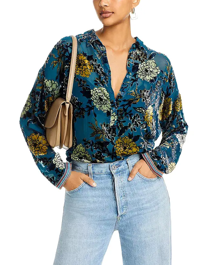 Johnny Was Burnout Cadeki Stila Silk Blouse