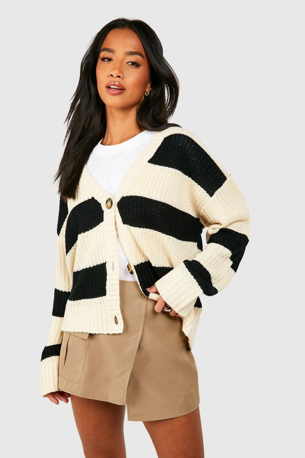 Jumpers & Cardigans | Petite Stripe Cardigan | boohoo