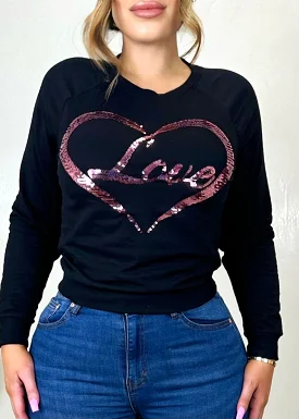 Love Is In The Air Sequin Sweater Black