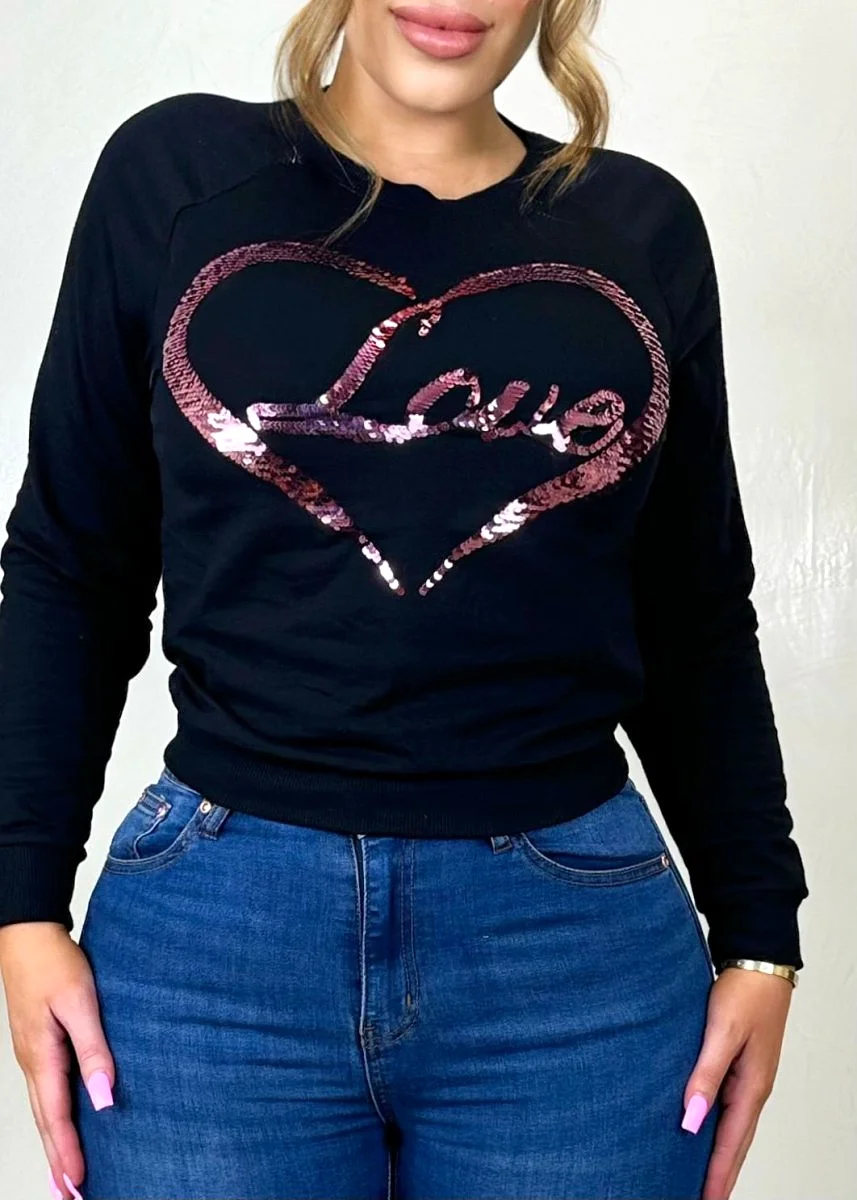 Love Is In The Air Sequin Sweater Black