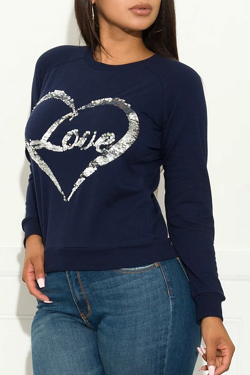 Love Is In The Air Sequin Sweater Navy