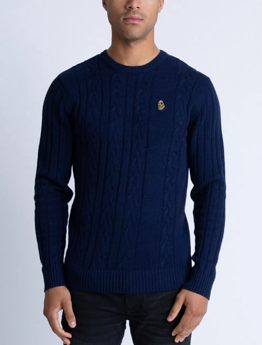 Luke 1977 Modern Crew Neck Jumpers Navy Blue