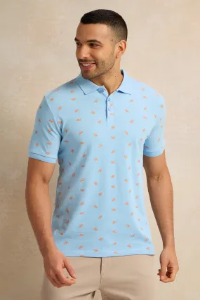 Men Blue All Over Print Polo Shirt