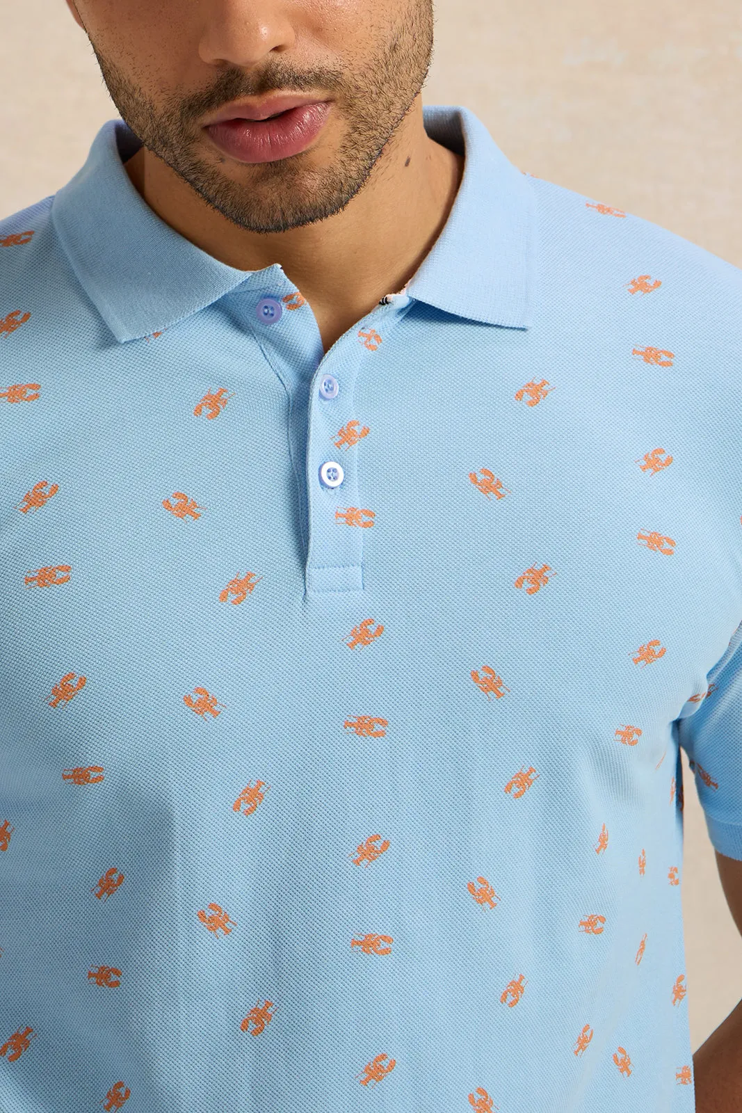 Men Blue All Over Print Polo Shirt