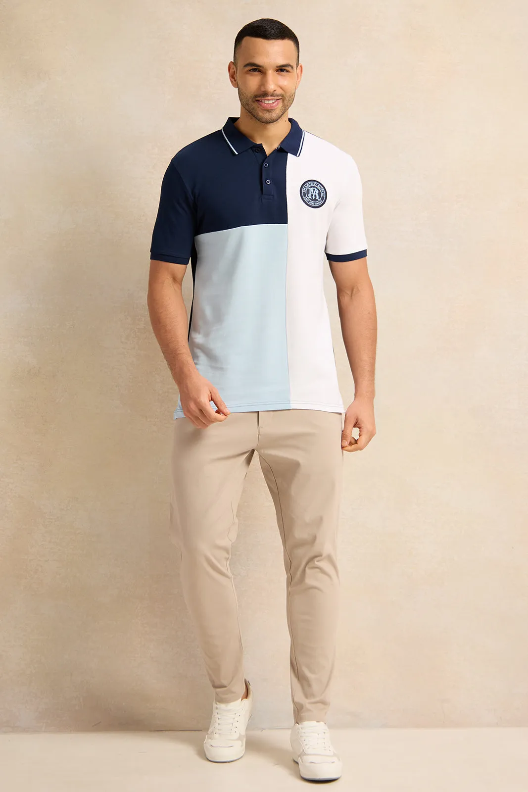 Men Multicolour Cut And Sew Polo Shirt