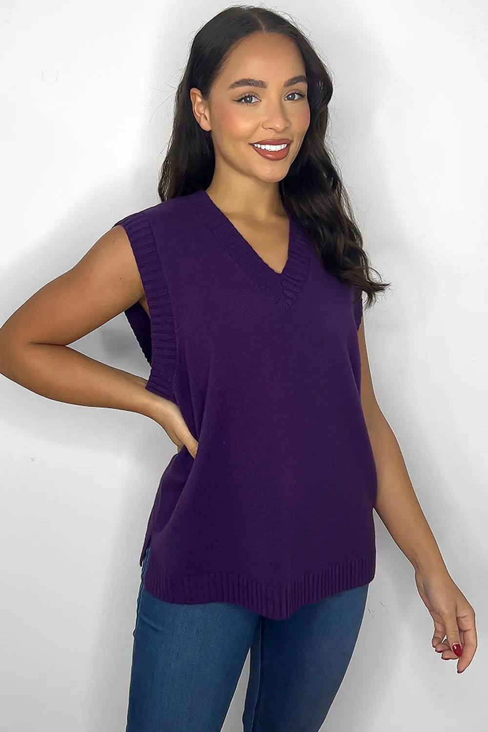 Mulberry Deep V-Neck Vest Pullover