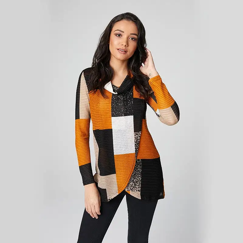 Mustard, Black & Cream Long Sleeve Thin Knit