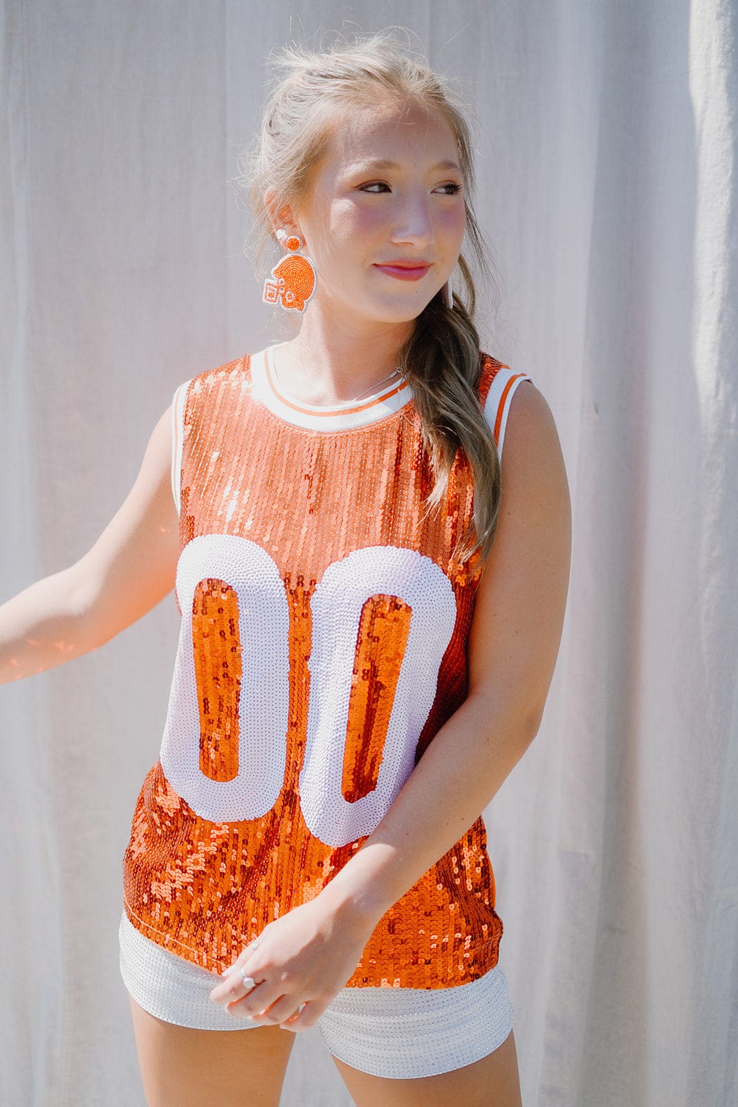 Orange & White Sequin Sleeveless Jersey