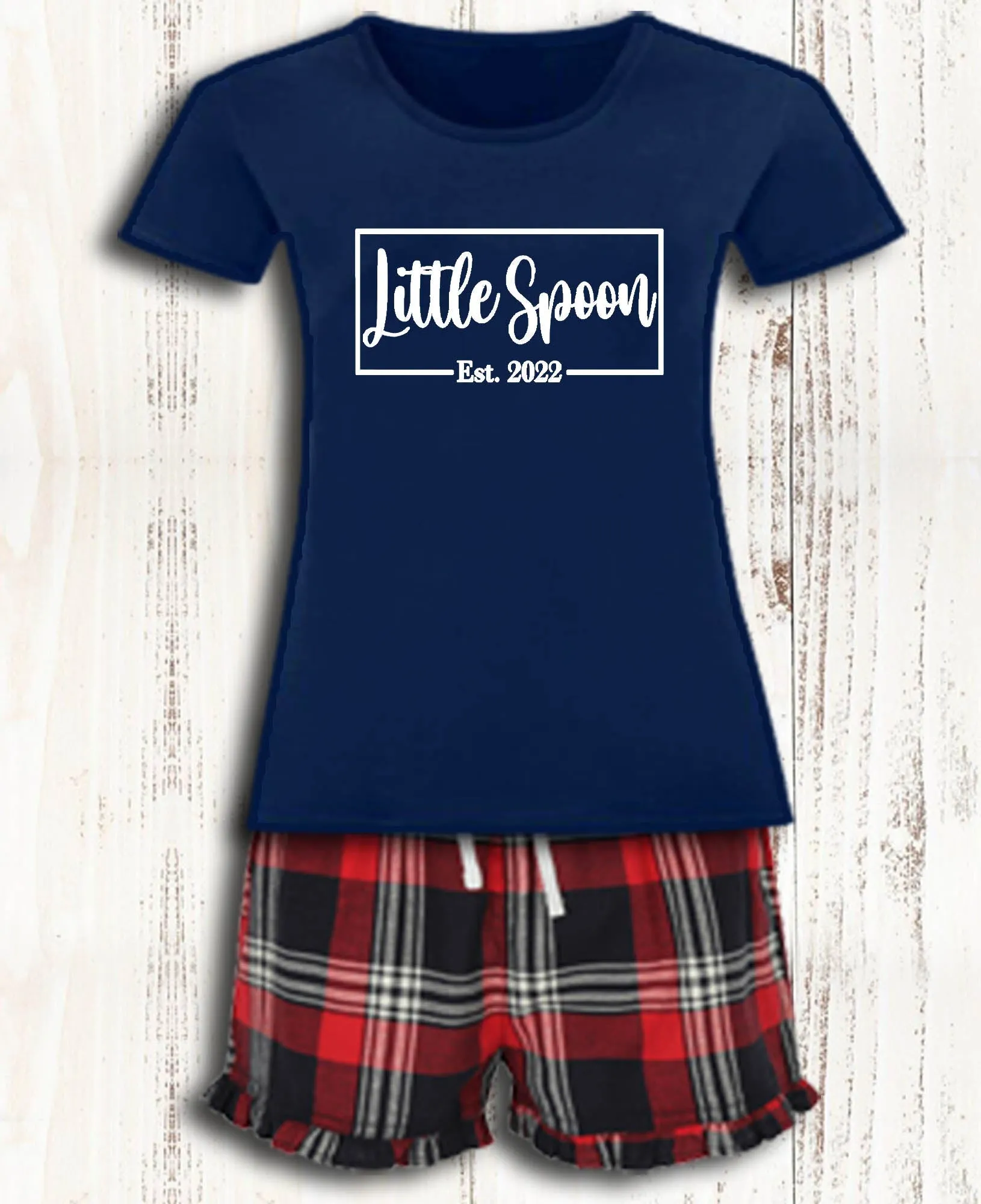 Personalised Big Spoon Little Spoon Matching Pyjamas Navy Tartan Couples Matching Pajamas