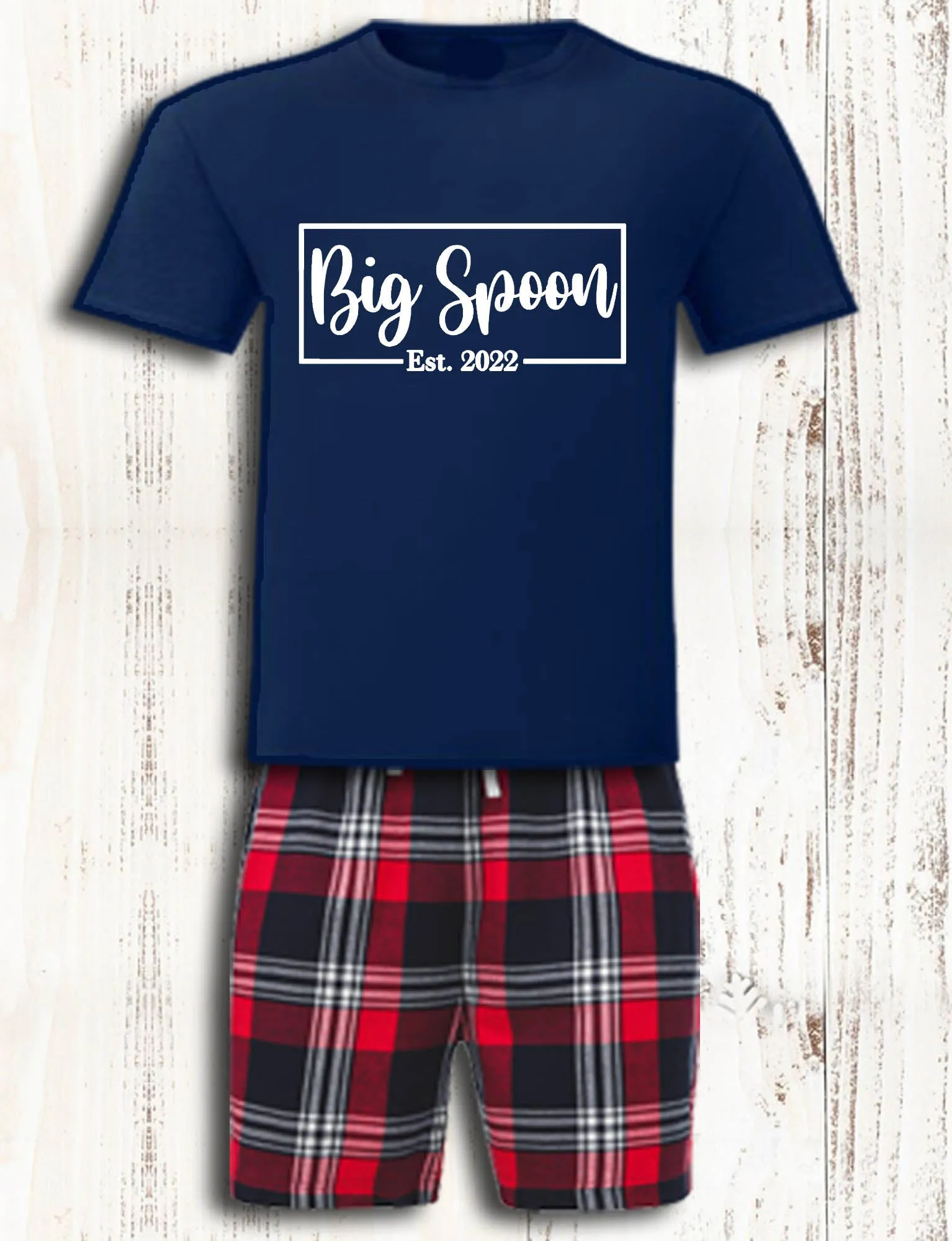 Personalised Big Spoon Little Spoon Matching Pyjamas Navy Tartan Couples Matching Pajamas