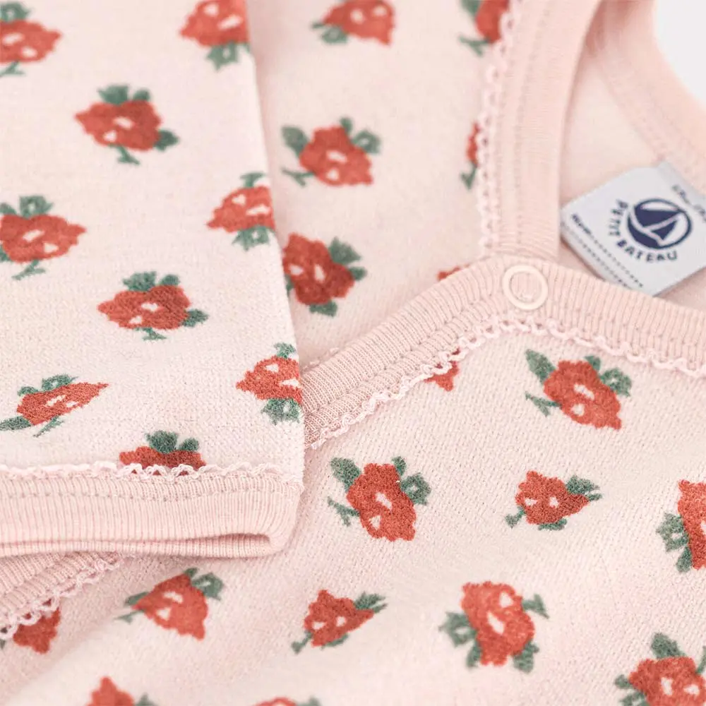 Petit Bateau Baby Girl Velour Front Snap Footie - Floral Print