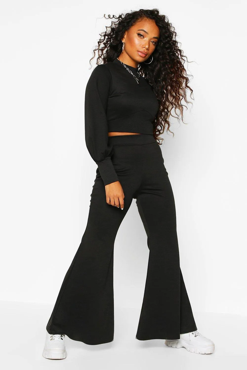 Petite High Neck Wide Leg Loungewear Set