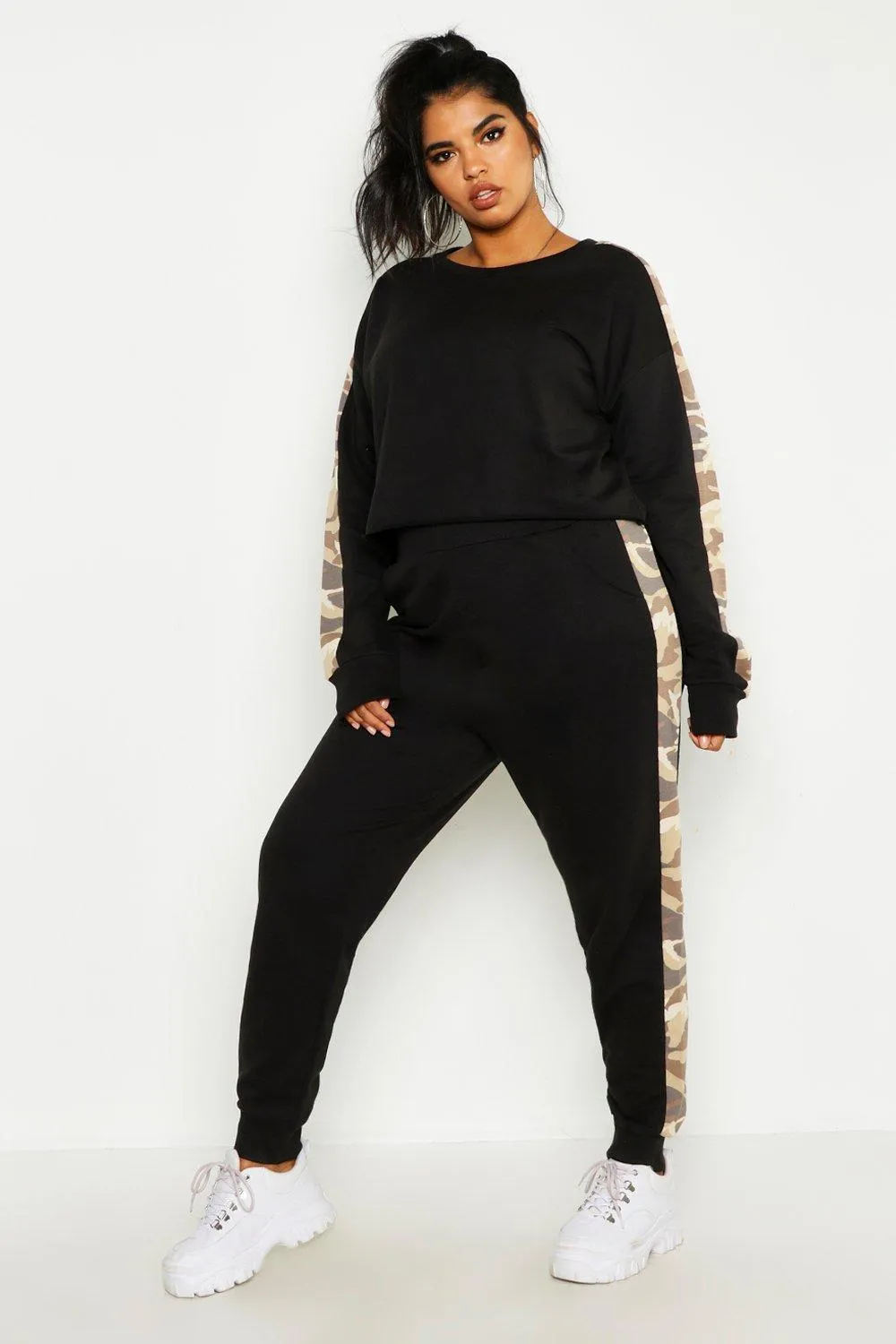 Plus Camo Side Stripe Loungewear Set