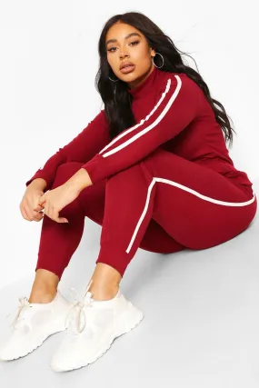 Plus Rib Stripe Top + Legging Loungewear Set