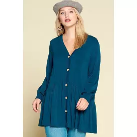 Plus Size Solid Heavy Rayon Modal Jersey Faux Button Up