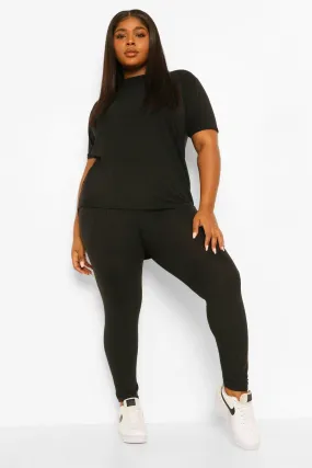 Plus Soft Rib Dipped Hem Loungewear Set