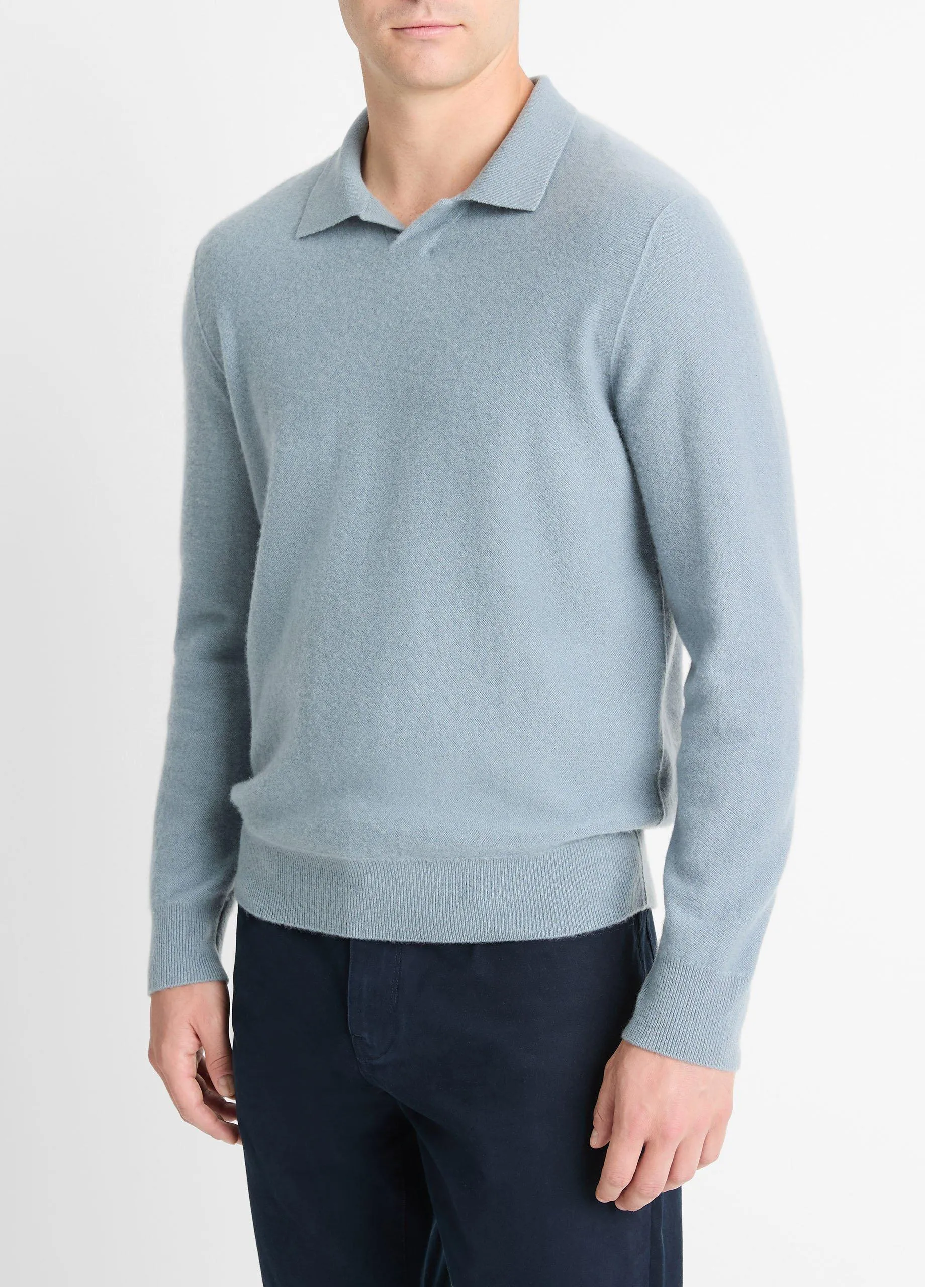 Plush Cashmere Johnny-Collar Polo