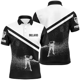 Polo de Billard Personnalisé avec Prénom, Motif Joueur de Billard Noir et Blanc Unique - CT03072312