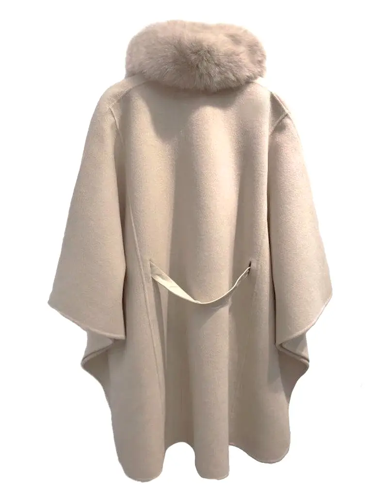 Poncho With Removable Fox Trim