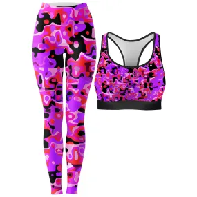 Purple Red and Black Rave Camo Melt Rave Bra and Leggings Combo