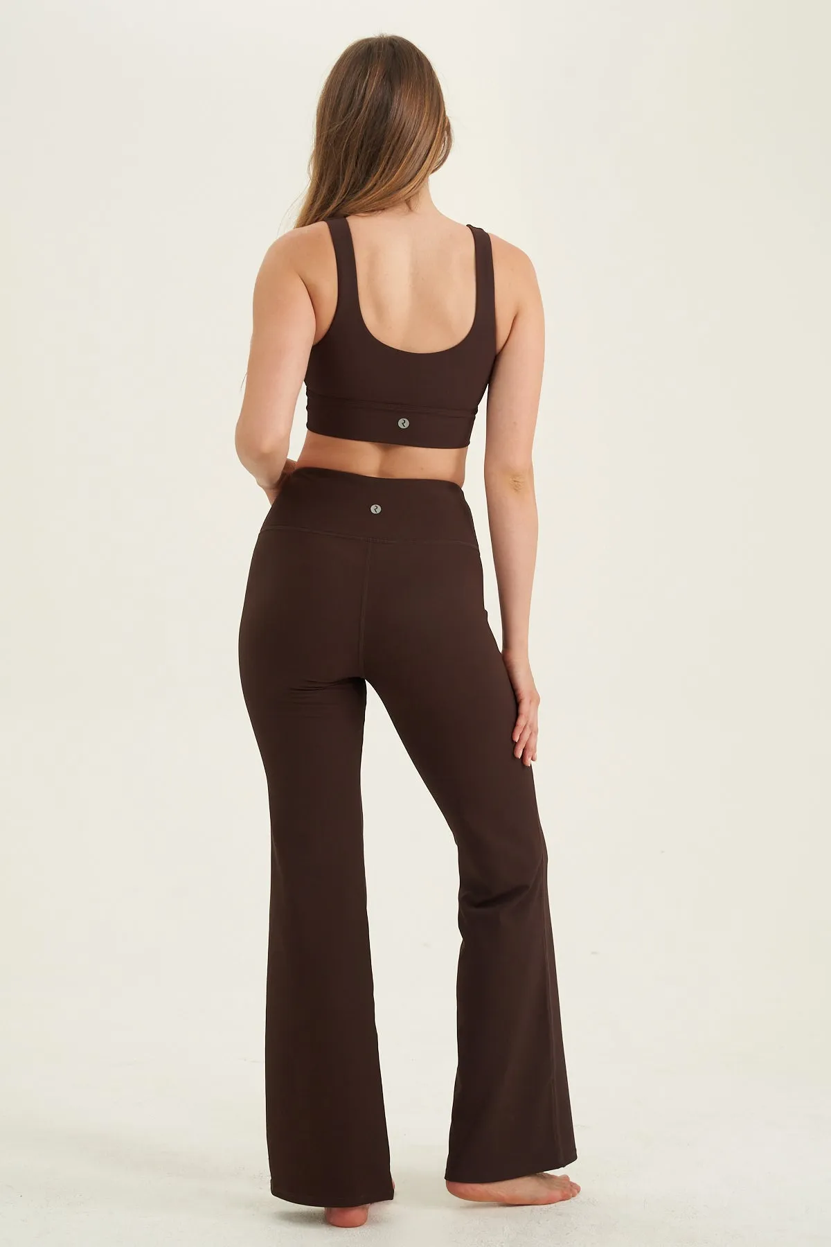 RIBBED HIGH WAIST FLARE LEGGINGS  IN BROWN