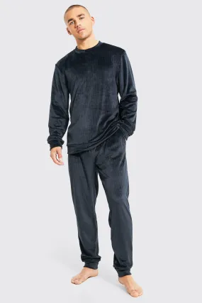 Ribbed Velour Loungewear Crew And Jogger Set