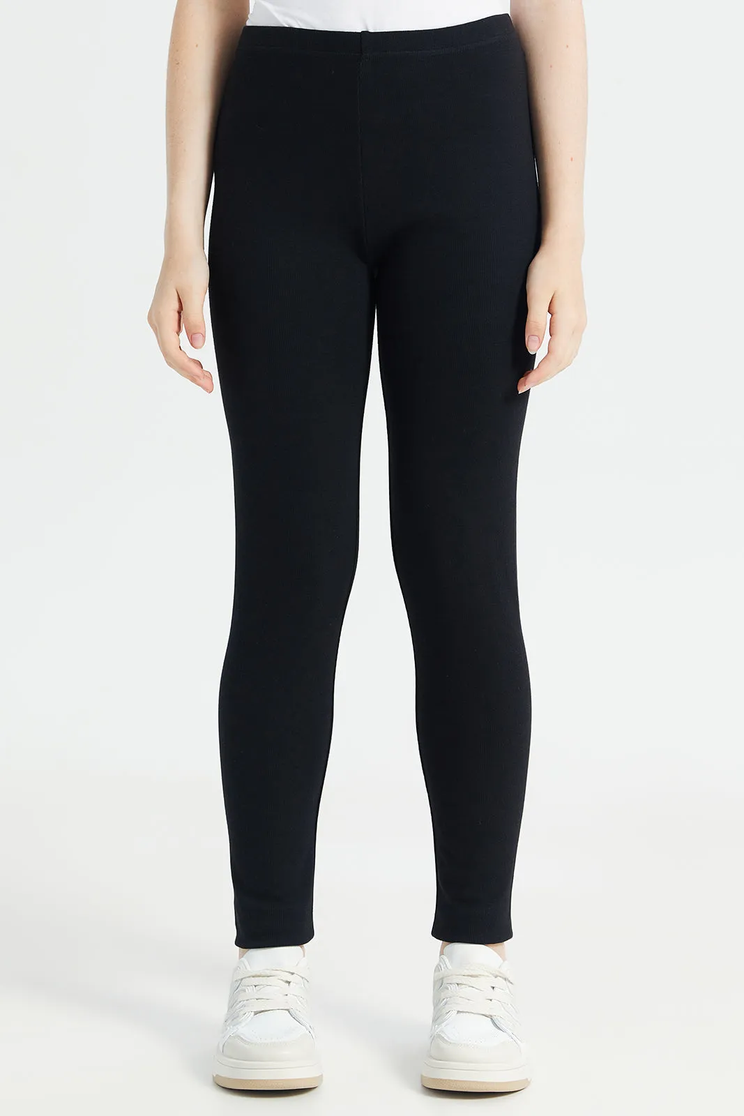 Senior Girls Black Ribbed Leggings