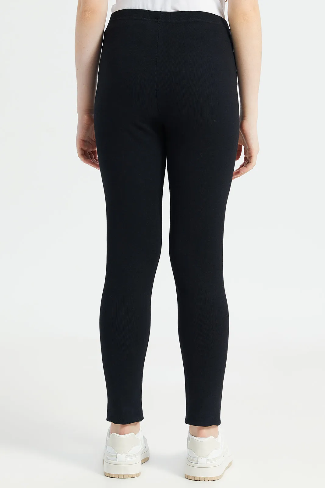 Senior Girls Black Ribbed Leggings