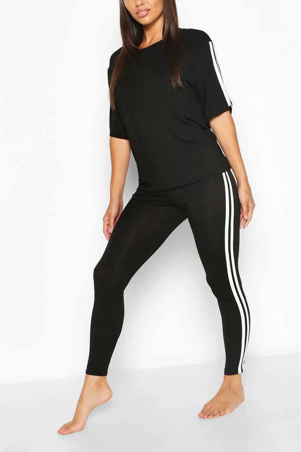 Side Stripe T-Shirt Leggings Loungewear Set